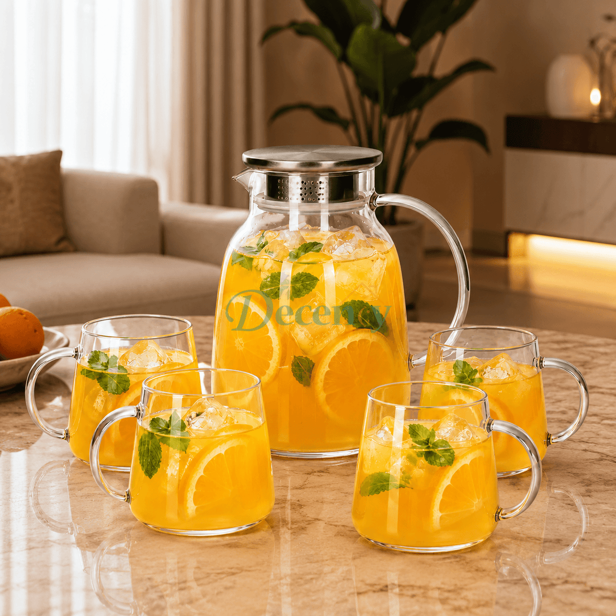 Danny Home 5-Piece Glass Juice Pitcher and Glass Mugs Set