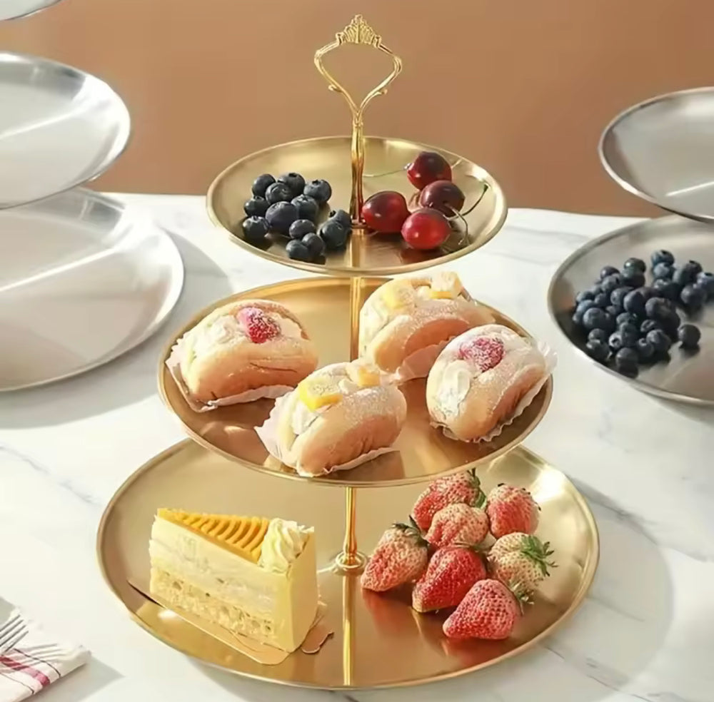 3 Tier Golden Pastry Tray | Elegant Dessert Stand