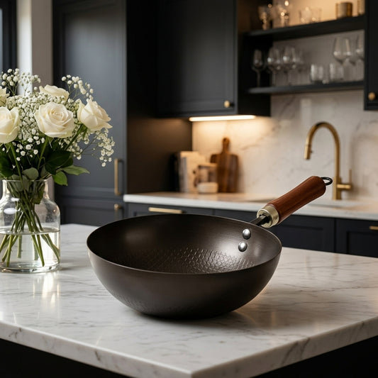 Non-Stick Carbon Steel Wok Pan with Wooden Handle
