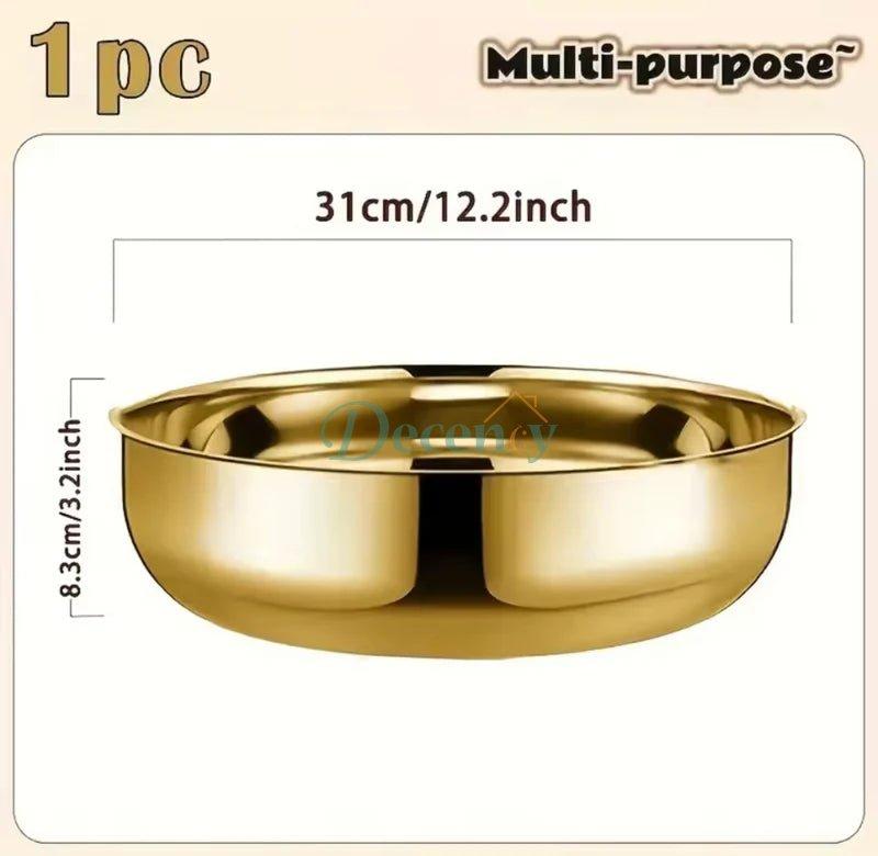 Golden Stainless Steel Serving Bowl with Lid - Multipurpose Storage