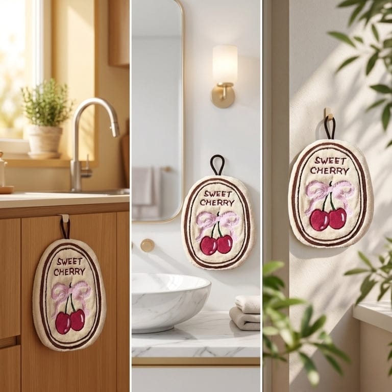 Sweet Cherry Plush Hanging Hand Towel for Kitchen & Bathroom