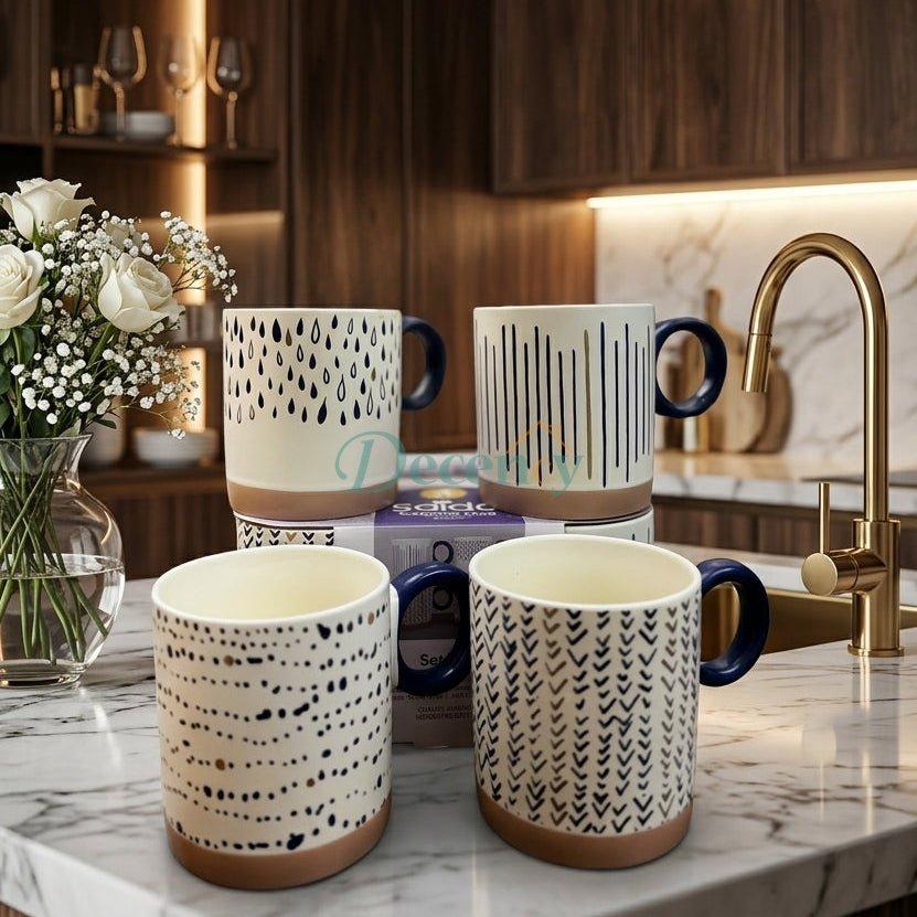 Luxury Ceramic Coffee Mug Set of 4 – Printed Tea Cups