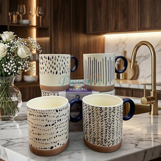 Luxury Ceramic Coffee Mug Set of 4 – Printed Tea Cups