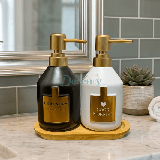 Modern Design Soap Dispenser Set with Wooden Base (2 Pack)