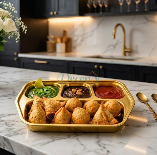 Gold Stainless Steel 4-Compartment Serving Platter Tray