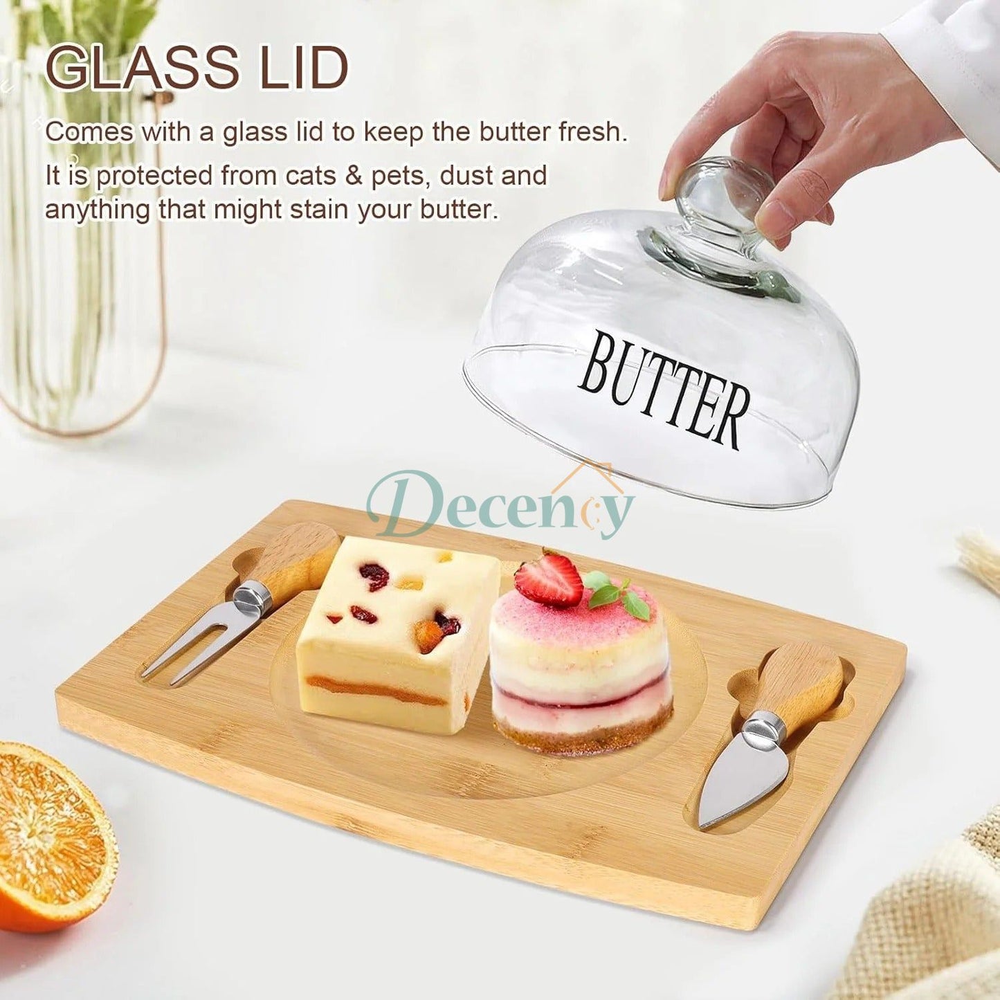 Butter Dish with Glass Lid Bamboo Base