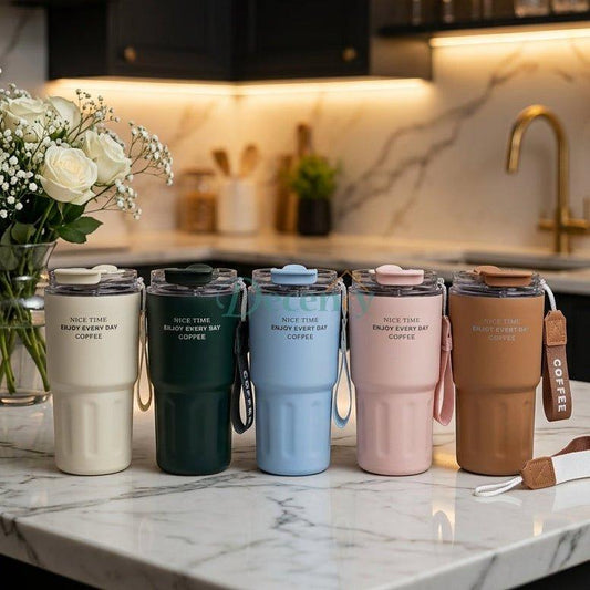 MSZM Insulated Stainless Steel Coffee Travel Mug with Strap