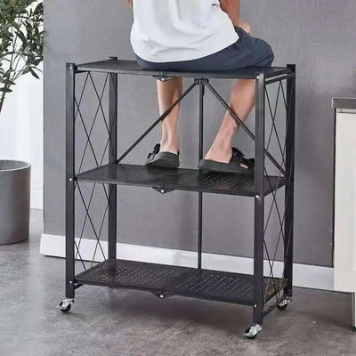 3 Tier Foldable Storage Shelves with Wheels