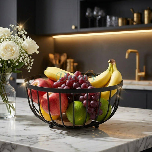 Modern Black Wire Fruit Basket for Kitchen Countertop & Dining Table
