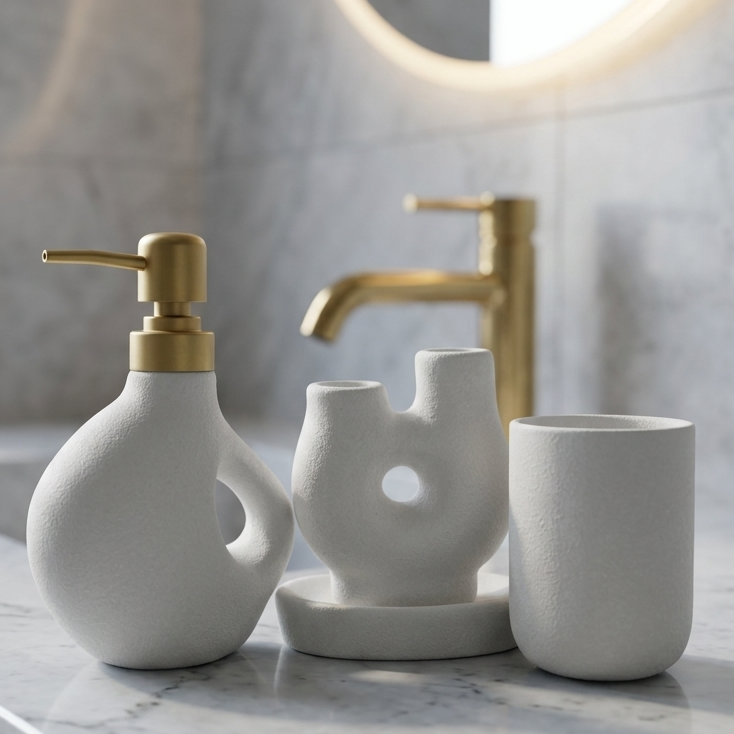Luxury Off-White Ceramic Bathroom Accessories Set - 4 Piece