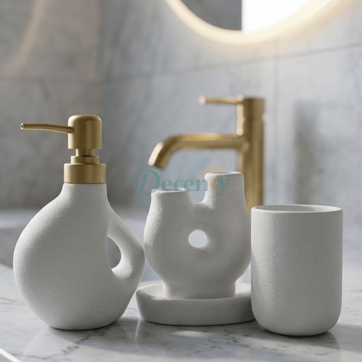Luxury Off-White Ceramic Bathroom Accessories Set - 4 Piece