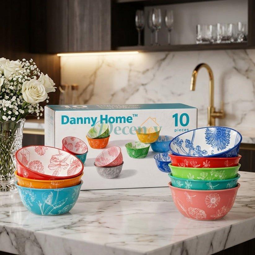 Danny Home Floral Print Ceramic Bowl Set 10 Pieces