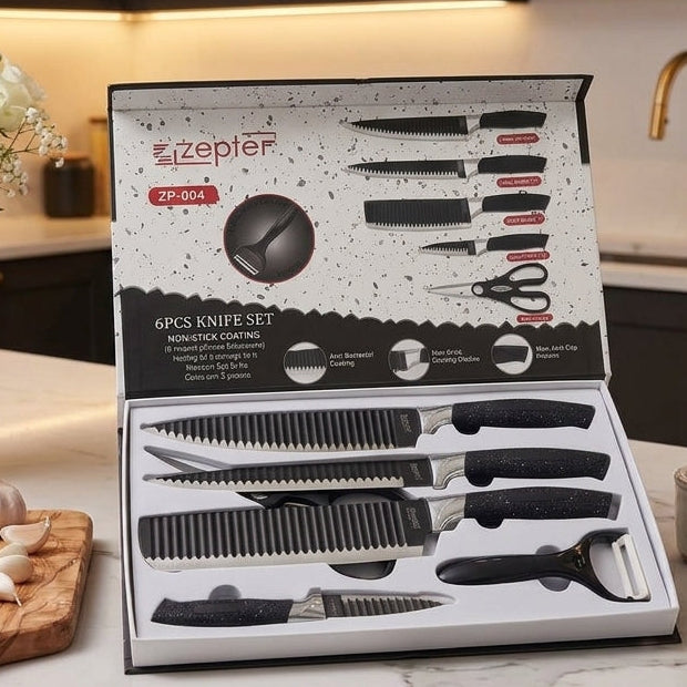 Zepter 6-Piece Non-Stick Knife Set with Black Stone Texture Handle