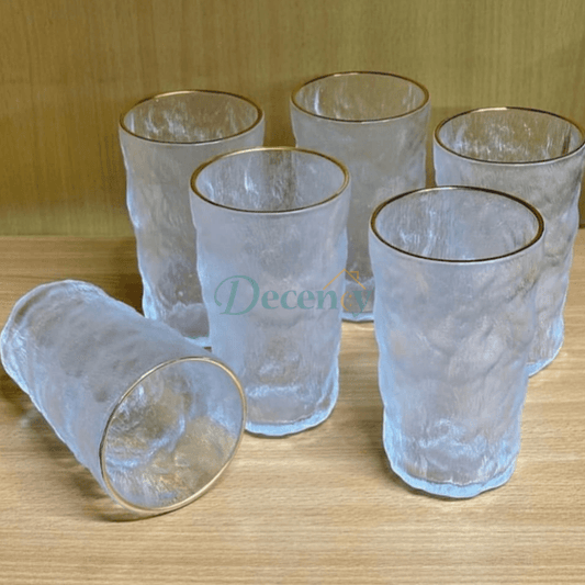 Glacier Texture Glass Golden Rim Set of 6