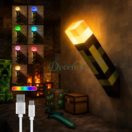 3D Minecraft Torch RGB Night Lamp - Block Light Design