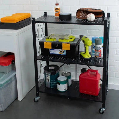 3 Tier Foldable Storage Shelves with Wheels