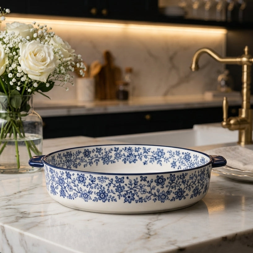 Danny Home 8 Inch Oval Floral Ceramic Porcelain Baking Dish with Handles