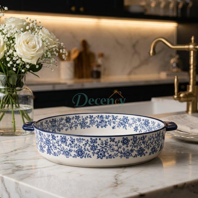 Danny Home 8 Inch Oval Floral Ceramic Porcelain Baking Dish with Handles
