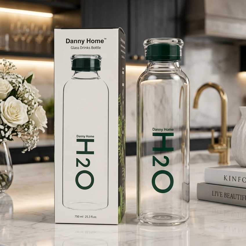 Danny Home H2O Glass Drinks Water Bottle 750ml - Green