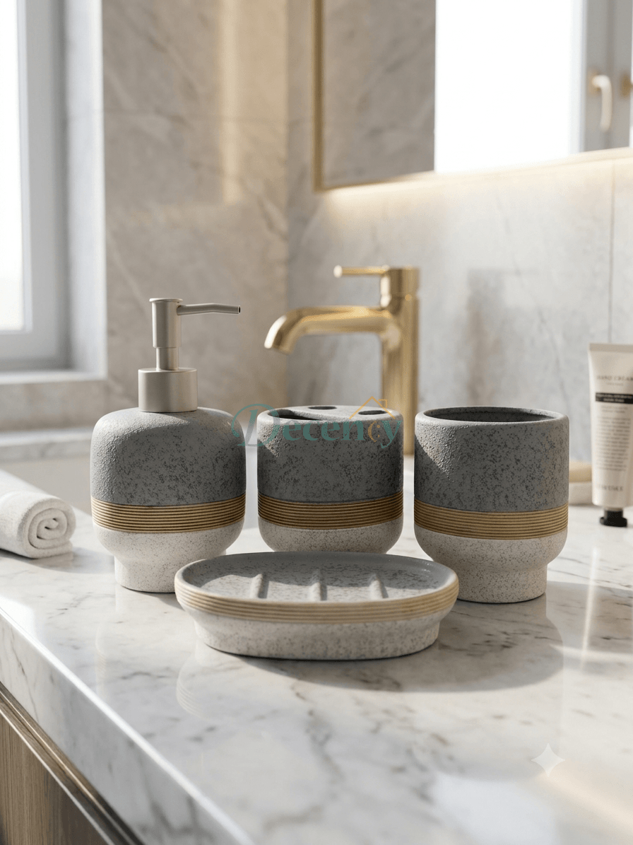 Luxury Ceramic Bathroom Accessories Set - 4 Piece Textured Bath Ensemble