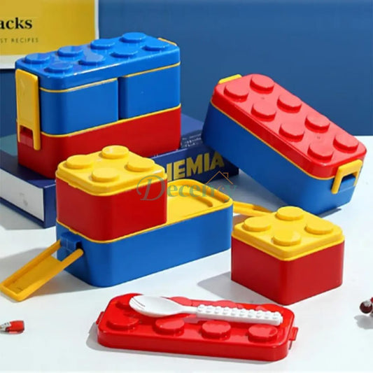 Kids Lego Building Block Lunch Box Set with Cutlery