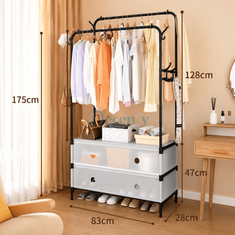 Dual Pole Clothes Rack with Shoe Shelf – Heavy Duty Hanger