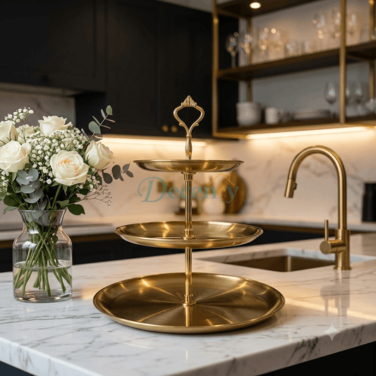 3 Tier Golden Pastry Tray | Elegant Dessert Stand