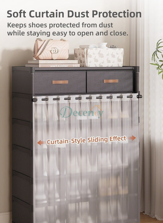Multi-Layer Shoe Rack Stand Cabinet with Drawers & Dustproof Cover