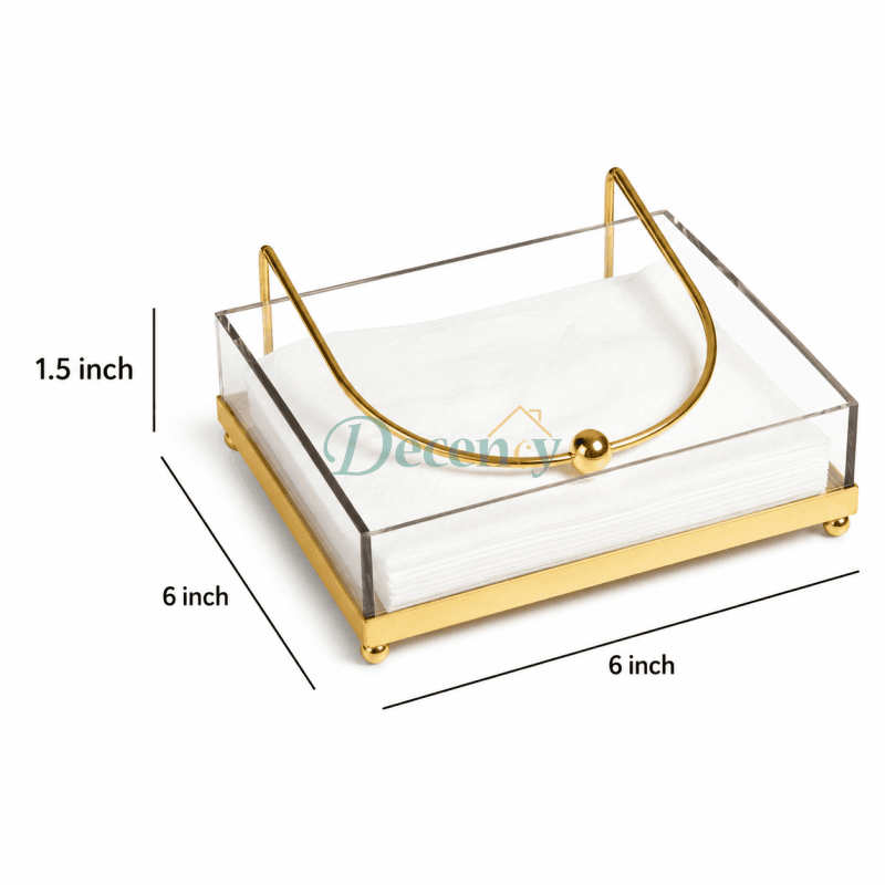 Acrylic Napkin Holder with Gold Metal Stand & Weighted Arm