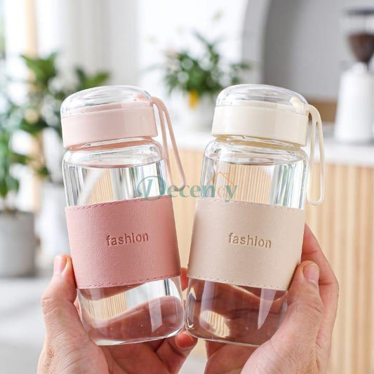 Aesthetic Glass Water Bottle with Leather Sleeve & Handle
