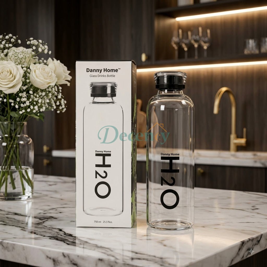 Danny Home H2O Glass Drinks Water Bottle 750ml - Black