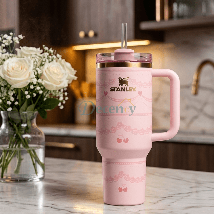 Stanley Quencher H2.0 Tumbler 40oz Pink Ribbon Cherry Edition