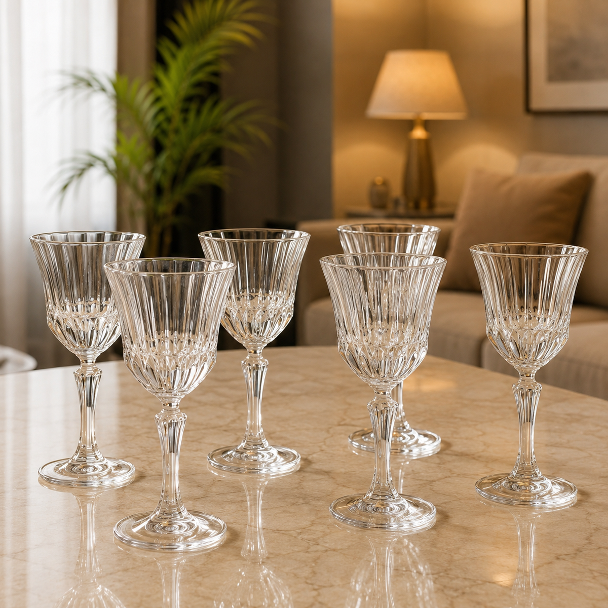 6 Pcs Adagio Cut Glass Wine Glass Set Elegant Design