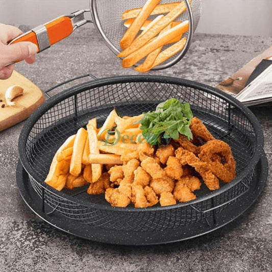 Non-Stick Air Fryer Crisp Tray Basket Set for Oven - Round Mesh Plate