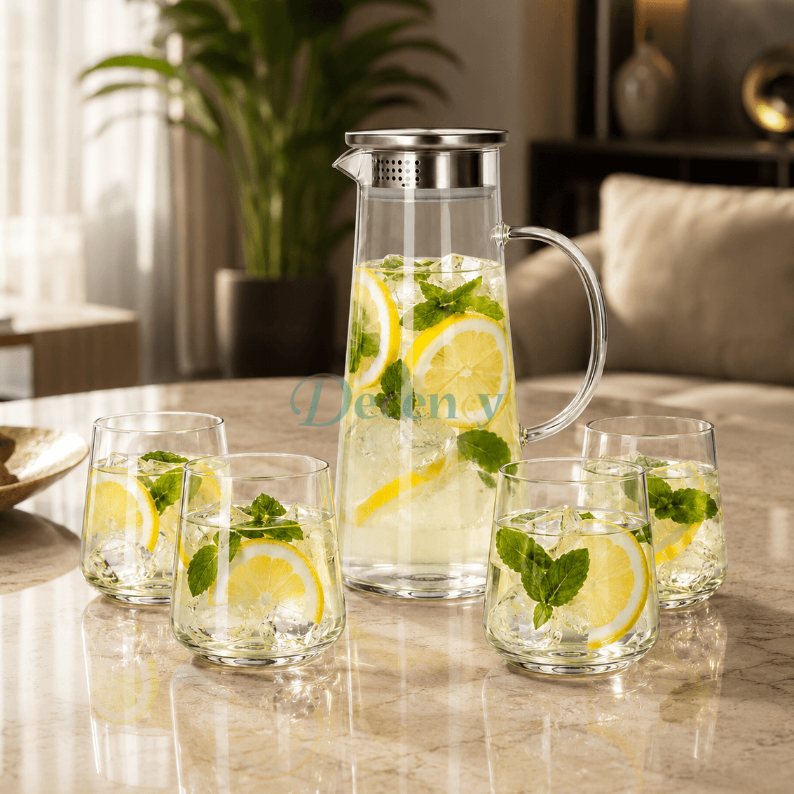 Danny Home 5-Pcs Glass Water Pitcher & Tumbler Set - 1.79 L