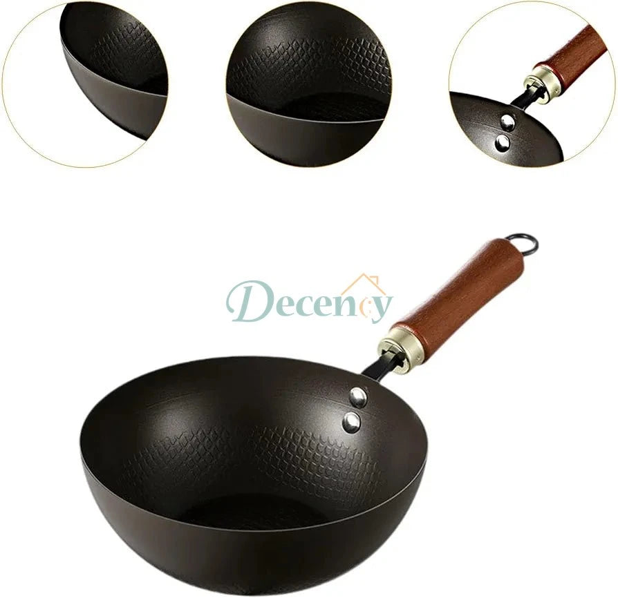 Non-Stick Carbon Steel Wok Pan with Wooden Handle