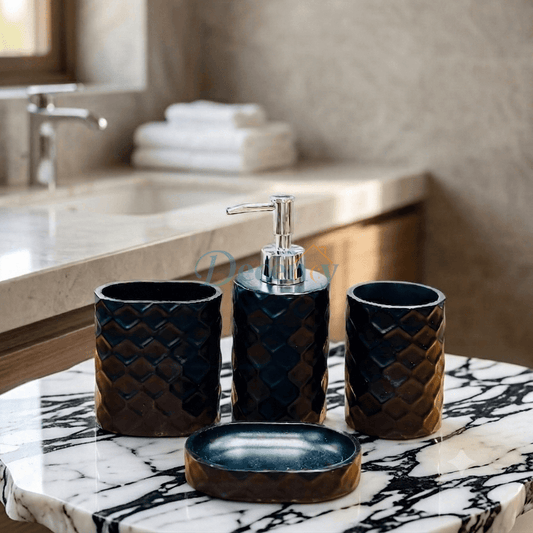 4 Pcs Matte Black Textured Bathroom Accessory Set