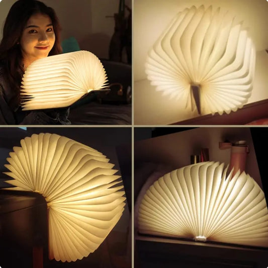 Wooden Folding LED Book Light - Rechargeable Table Lamp