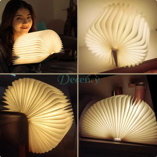Wooden Folding LED Book Light - Rechargeable Table Lamp