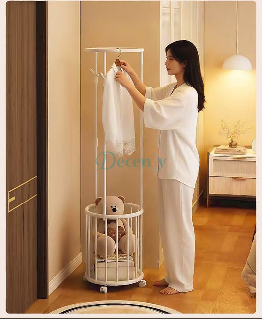 Multifunctional Rolling Clothes Rack with Storage Basket & Coat Hooks