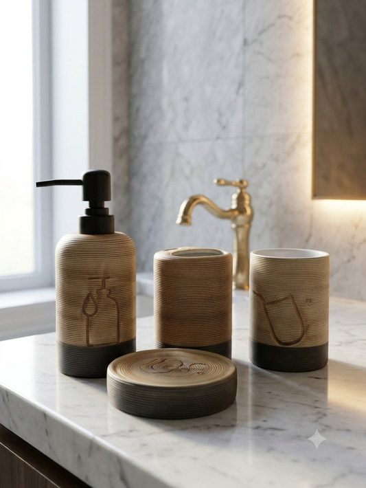 Luxury Off-White Ceramic Bathroom Accessories Set - 4 Piece