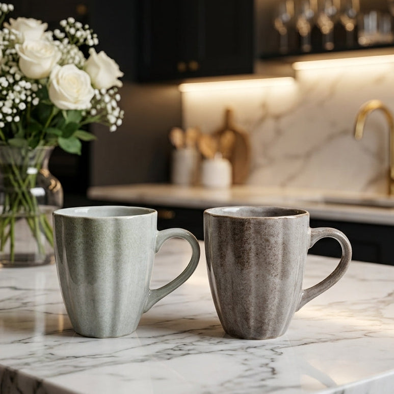 Premium Ceramic Coffee Mugs – Ribbed Stoneware Tea Cups