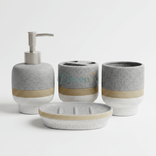 Luxury Ceramic Bathroom Accessories Set - 4 Piece Textured Bath Ensemble