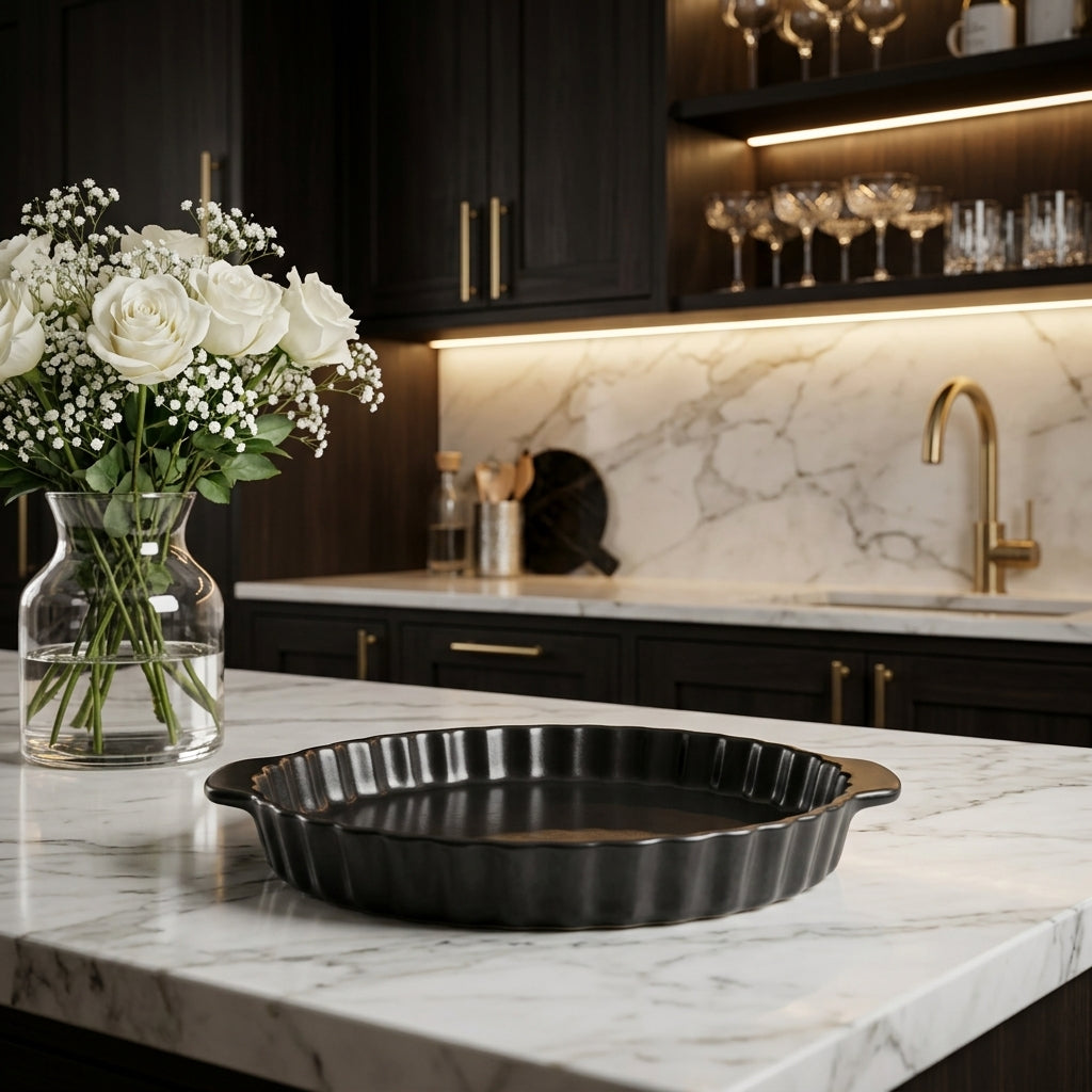 Black Ceramic Tart Mold Baking Pan with Handles