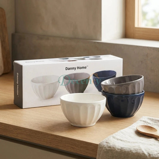 Danny Home Fluted Ceramic Dessert Bowl Set - 3 Pcs (4.25 Inch)