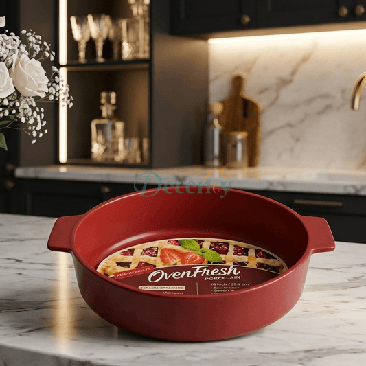 Danny Home Oven Fresh Ceramic Baking Dish - 10 Inch Deep Red Pan