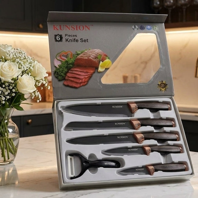 Kunsion 6 Piece Stainless Steel Kitchen Knife Set with Ergonomic Handles