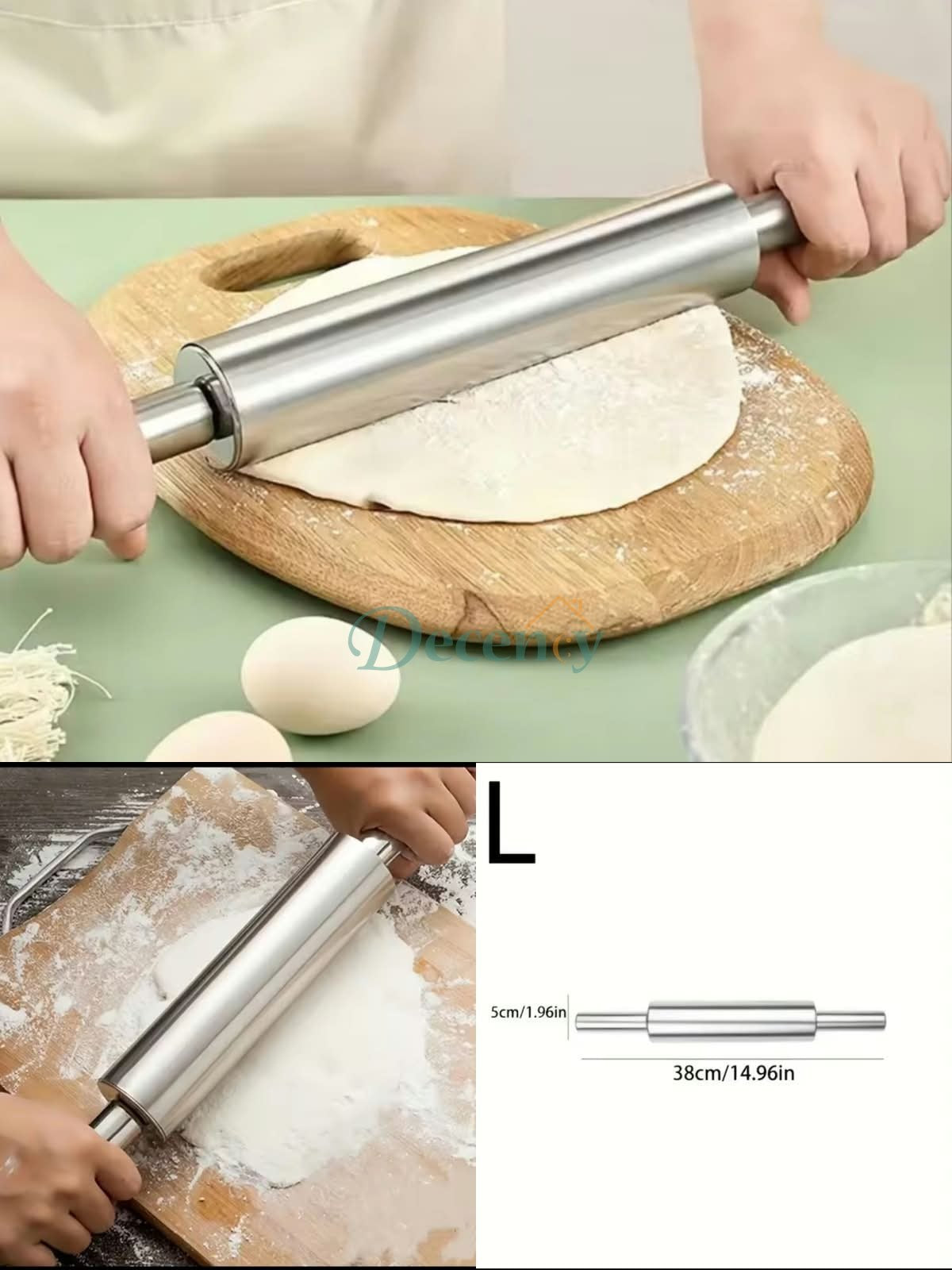Stainless Steel Rolling Pin for Roti & Baking (38cm Large)