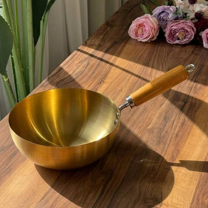 Golden Stainless Steel Mini Saucepan with Wooden Handle