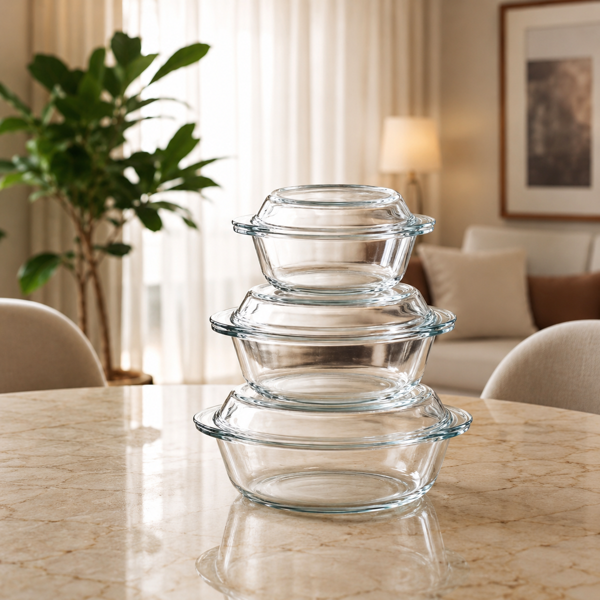 3 Pcs Borcam Glass Baking Dish Set with Lids